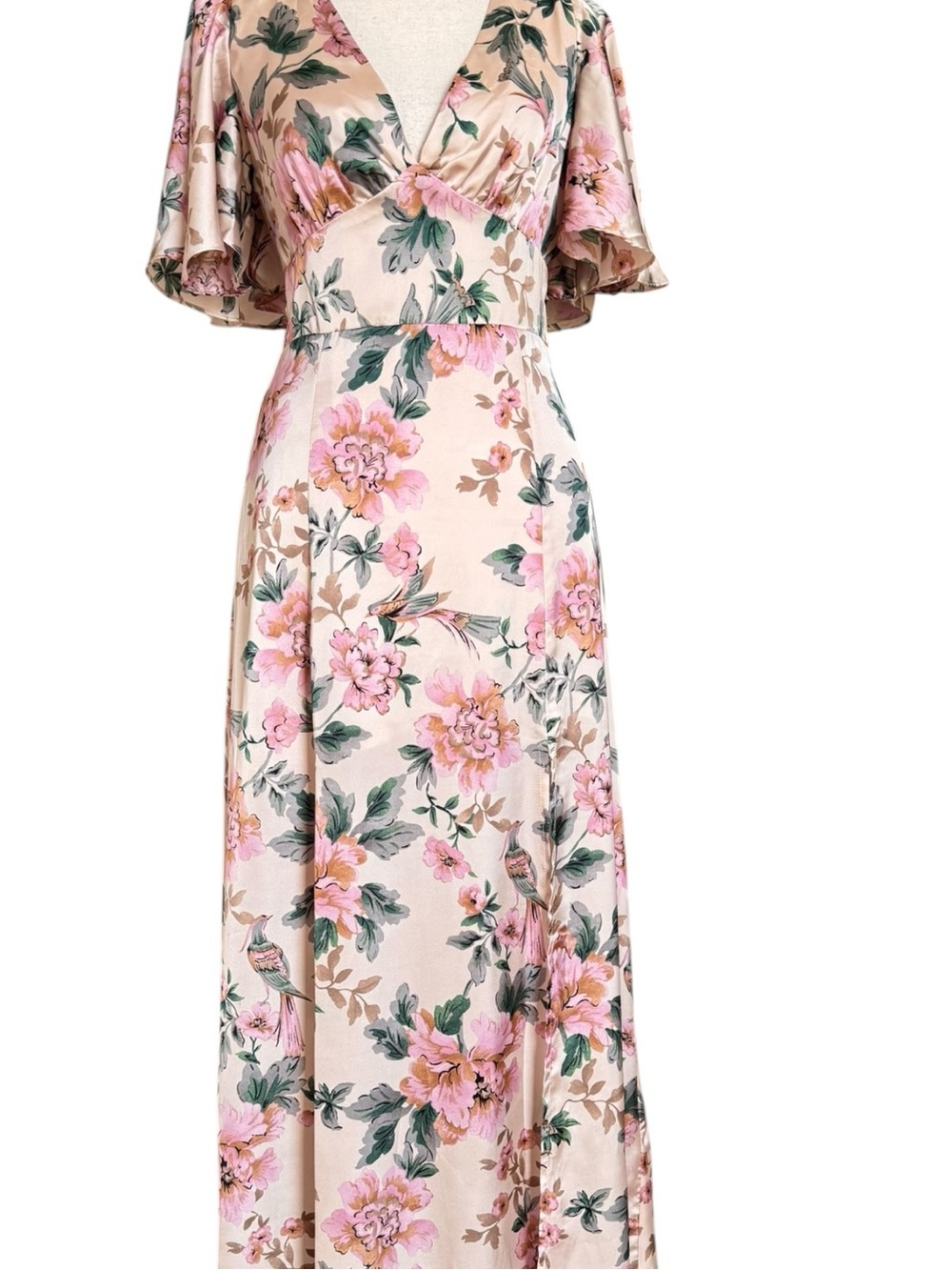 Dress Forum Morning Meadow Romance Floral Maxi Dress Ivory Pink Slit NWT Small - Picture 14 of 15
